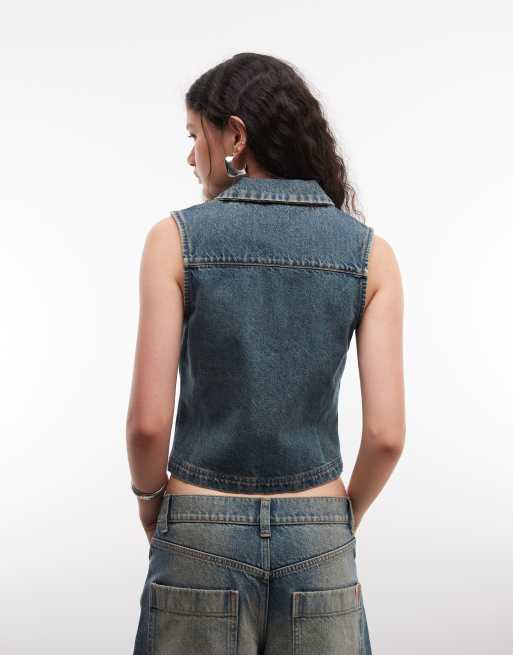 COLLUSION zip up denim shirt in grunge wash - part of a set, 4 of 4