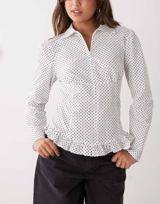 COLLUSION zip up fitted shirt in mono polka dot, 2 of 4