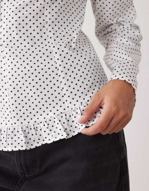COLLUSION zip up fitted shirt in mono polka dot, 3 of 4