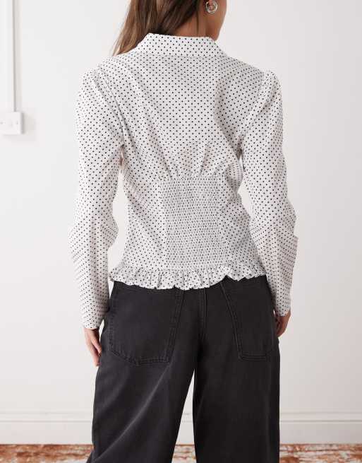 COLLUSION zip up fitted shirt in mono polka dot, 4 of 4