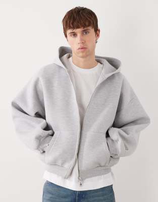 Collusion Zip Up Heavyweight Boxy Hoodie In Gray