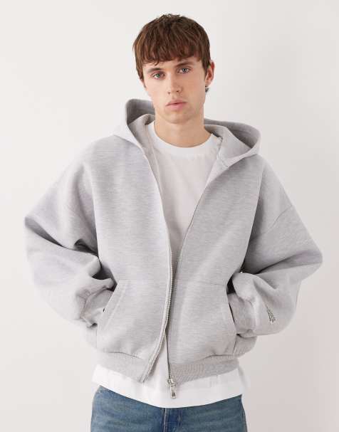 COLLUSION zip up heavyweight boxy hoodie in gray - view 1