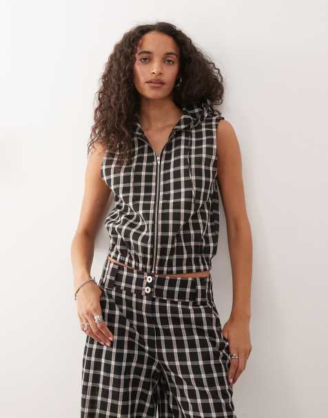 COLLUSION zip up hooded top in multi plaid - part of a set - view 1