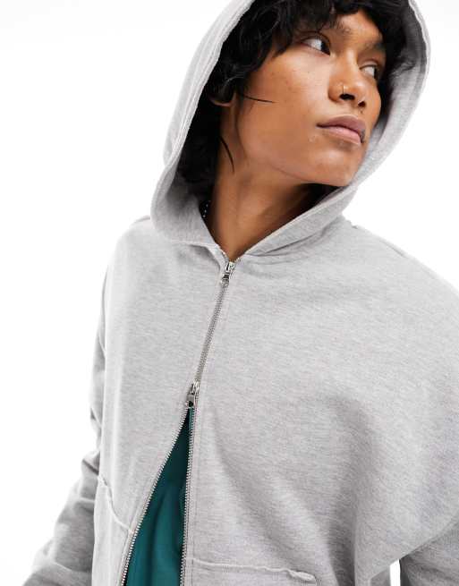 COLLUSION zip up hoodie in gray heather