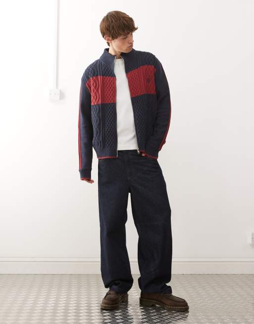 COLLUSION Zip up knit sports top in blue and red