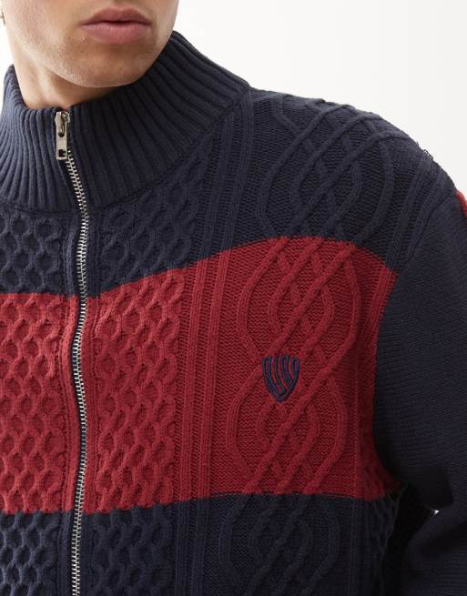 COLLUSION Zip up knit sports top in blue and red
