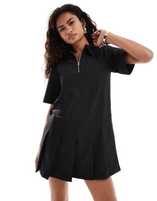 Collusion Zip Up Tennis Dress In Black