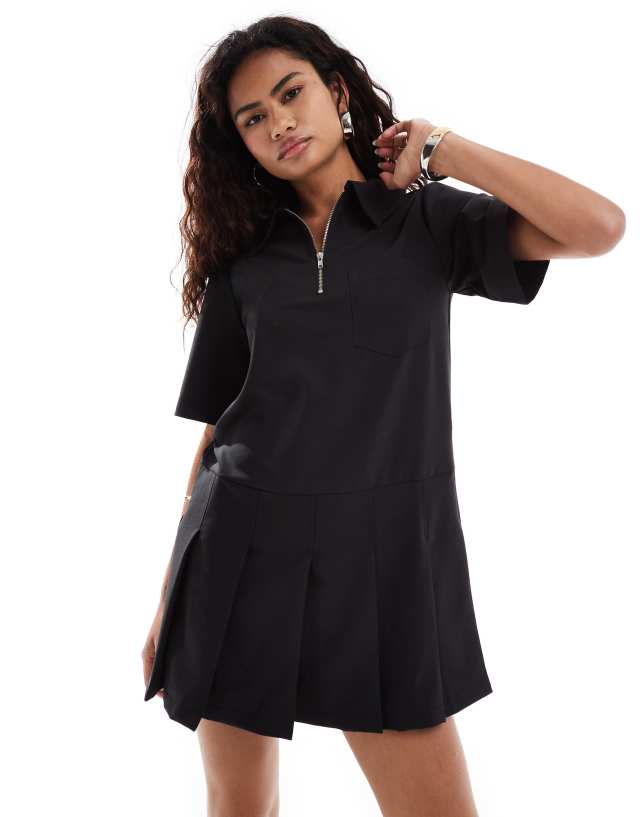 Collusion - zip up tennis dress in black