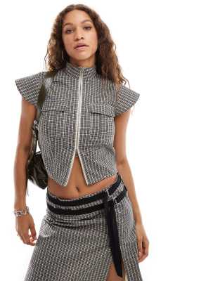 Collusion Zip Utility Top In Check - Part Of A Set-multi