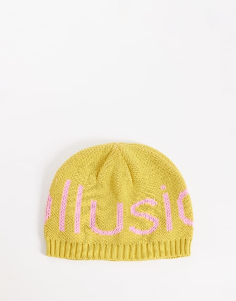 COLLUSION – Żółta szydełkowana czapka beanie z logo - view 1