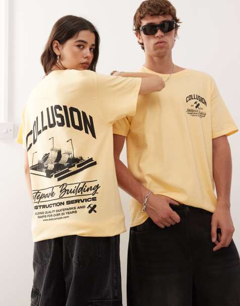 COLLUSION – Żółty T-shirt unisex z nadrukiem - view 1