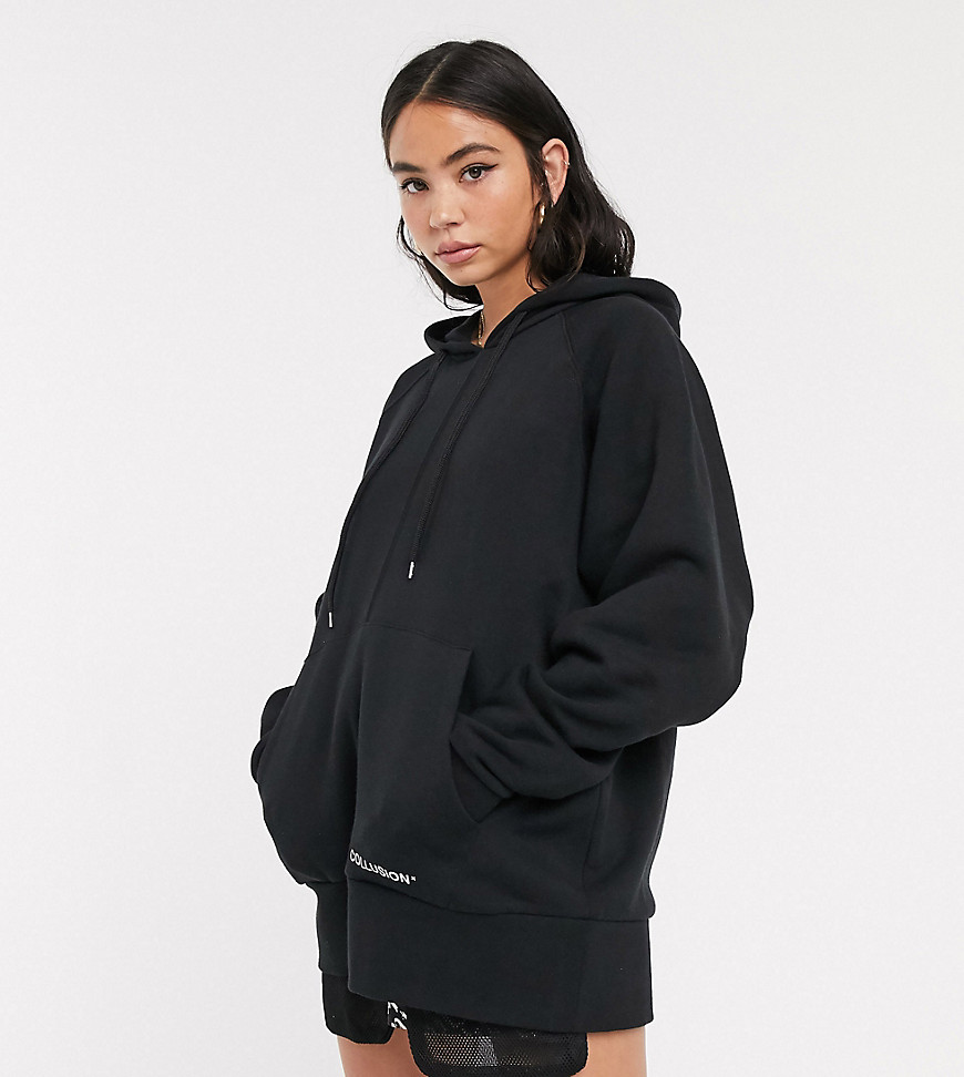 COLLUSION - Zwarte oversized hoodie met logoprint-Grijs