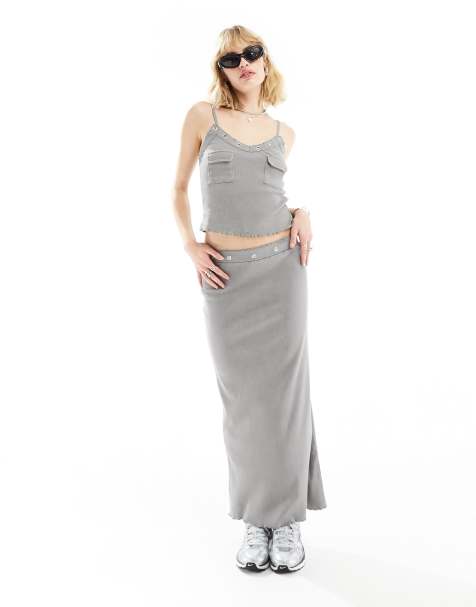 COLLUSON eyelet detail washed maxi column skirt in grey - view 1