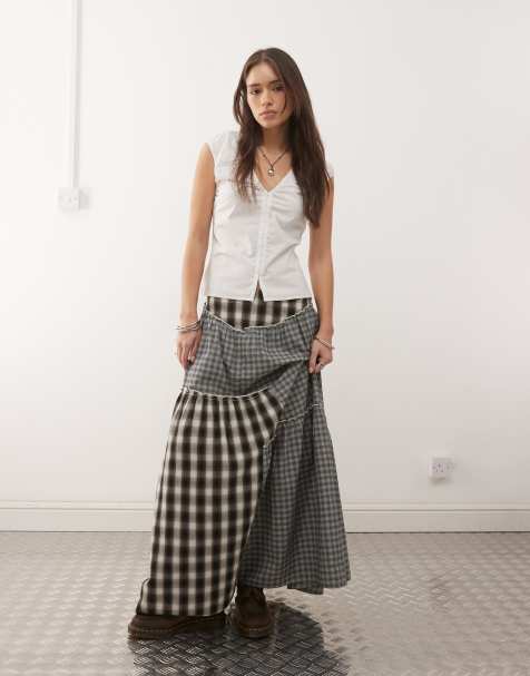 COLLUSON spliced maxi skirt in gray plaid - view 1