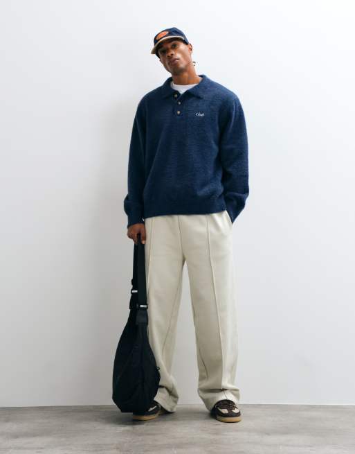 Colt aegean relaxed fit long sleeve knitted polo shirt in navy, 3 of 5