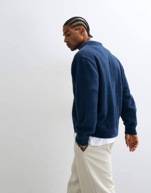 Colt aegean relaxed fit long sleeve knitted polo shirt in navy, 4 of 5