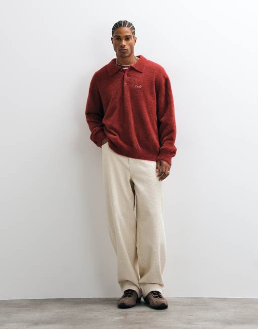 Colt aegean relaxed fit long sleeve knitted polo shirt in red, 2 of 5