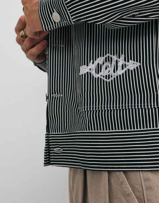 Colt boxy fit button up chore jacket in navy pinstripe, 2 of 5