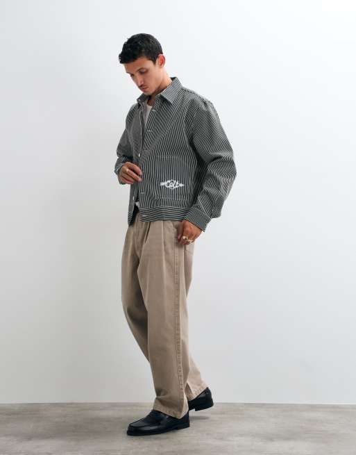 Colt boxy fit button up chore jacket in navy pinstripe, 3 of 5