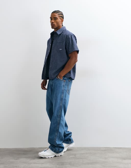 Colt boxy fit button up shirt in navy check, 2 of 5