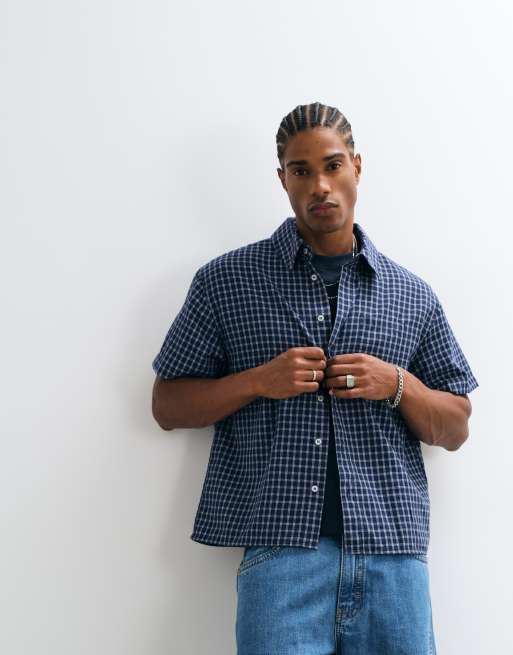 Colt boxy fit button up shirt in navy check, 3 of 5