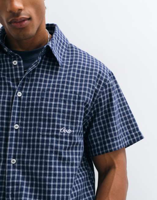 Colt boxy fit button up shirt in navy check, 4 of 5