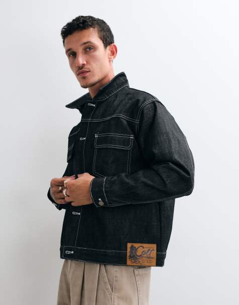Colt boxy fit contrast stitch selvedge denim jacket in black wash - view 1