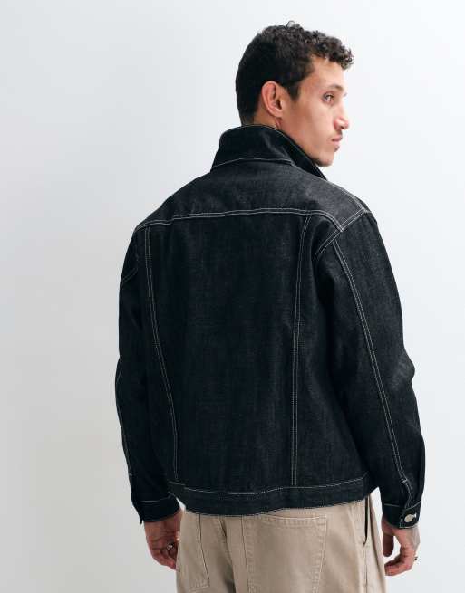Colt boxy fit contrast stitch selvedge denim jacket in black wash, 2 of 5