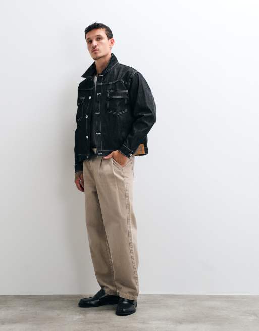 Colt boxy fit contrast stitch selvedge denim jacket in black wash, 4 of 5