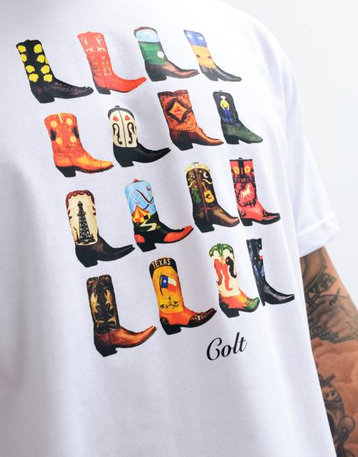 Colt boxy fit western suited & booted t-shirt in white, 2 of 5