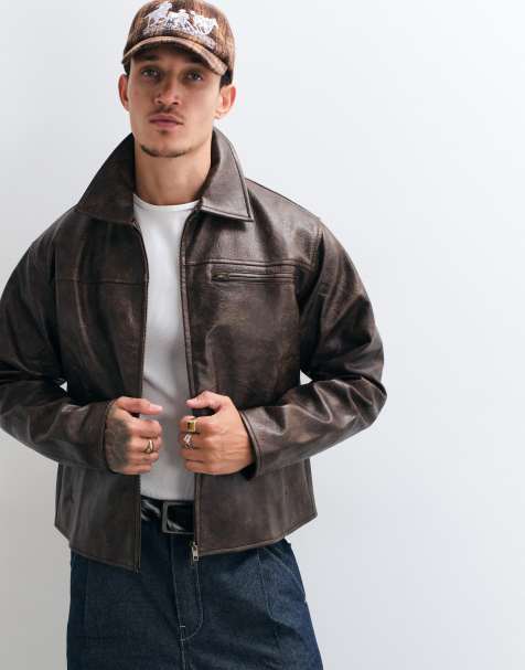 Colt bully faux leather zip through jacket in brown - view 1