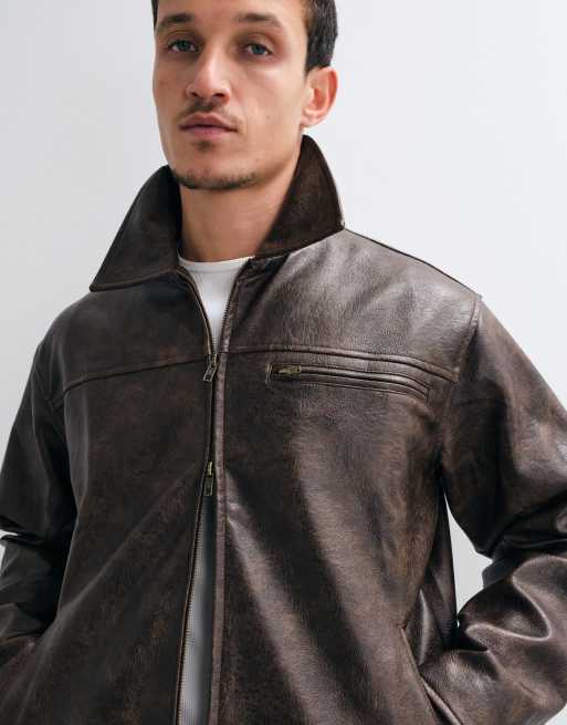 Colt bully faux leather zip through jacket in brown, 2 of 5