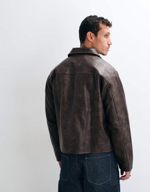 Colt bully faux leather zip through jacket in brown, 3 of 5