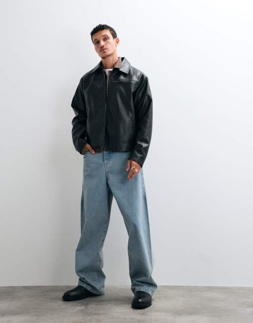 Colt bully faux leather zip through jacket in vintage black, 1 of 5