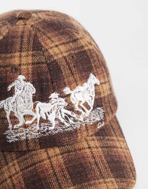 Colt cattle run 5 panel cap in brown plaid, 3 of 3