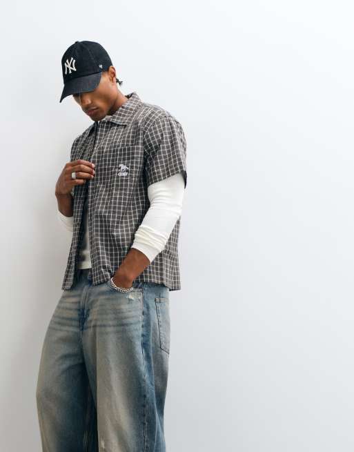 Colt grid boxy fit pocket logo button up shirt in olive check, 2 of 5
