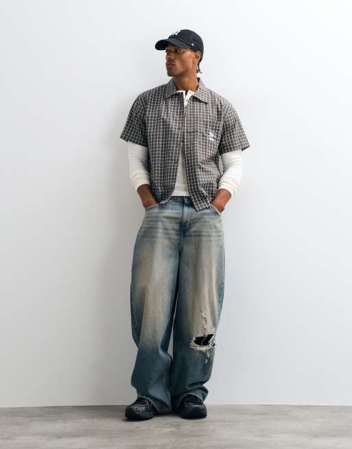 Colt grid boxy fit pocket logo button up shirt in olive check, 3 of 5