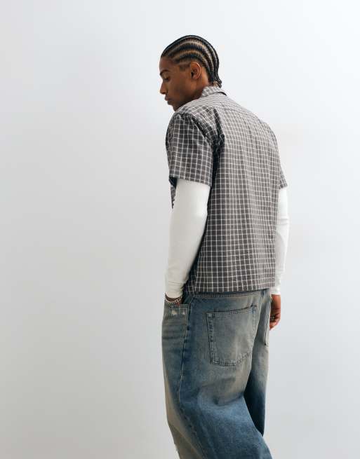 Colt grid boxy fit pocket logo button up shirt in olive check, 4 of 5
