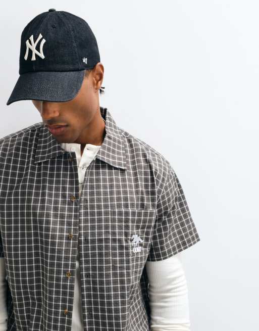 Colt grid boxy fit pocket logo button up shirt in olive check, 5 of 5