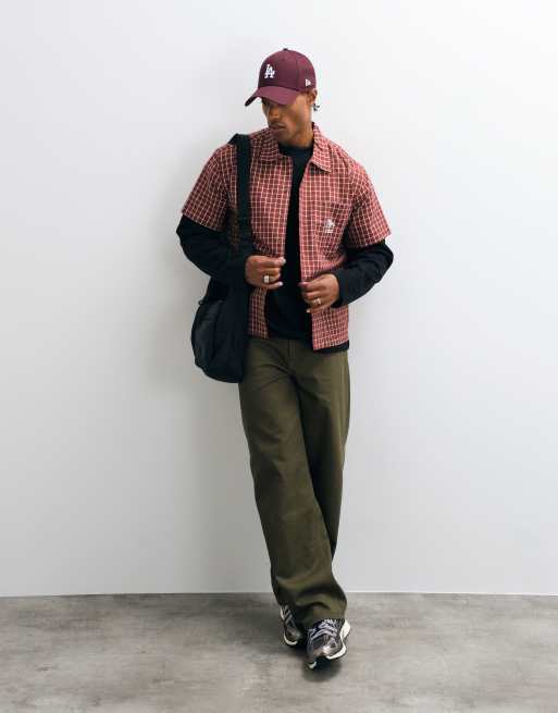 Colt grid boxy fit pocket logo button up shirt in red check, 2 of 5