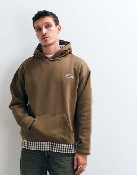 Colt hoodie oversize réversible à enfiler marron et vichy - view 1