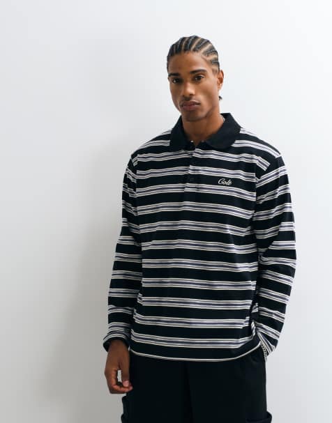 Colt long sleeve contrast collar striped rugby polo shirt in navy - view 1