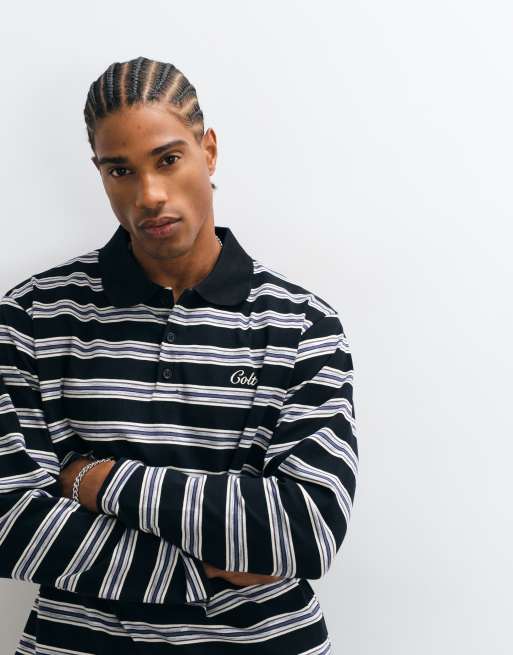 Colt long sleeve contrast collar striped rugby polo shirt in navy, 3 of 5