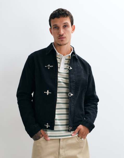 Colt premium boxy fit canvas fireman clasp jacket in black wash - view 1