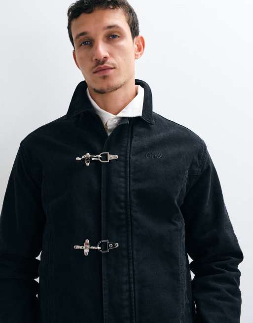 Colt premium boxy fit canvas fireman clasp jacket in black wash, 2 of 5