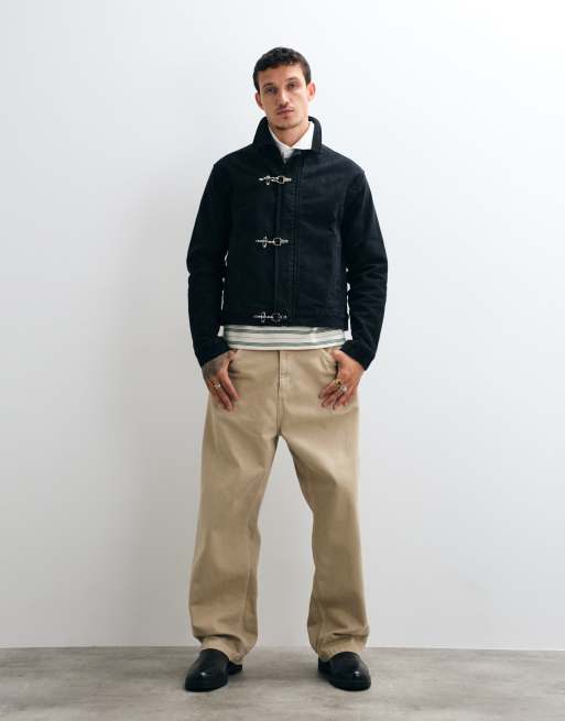 Colt premium boxy fit canvas fireman clasp jacket in black wash, 4 of 5