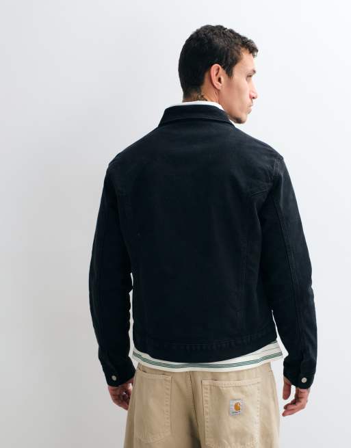Colt premium boxy fit canvas fireman clasp jacket in black wash, 5 of 5