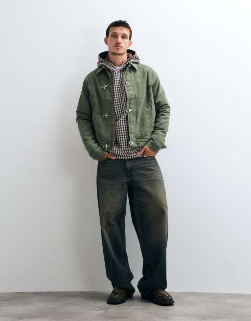 Colt premium boxy fit canvas fireman clasp jacket in khaki, 3 of 5