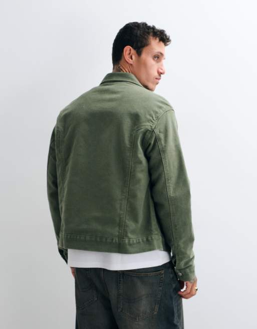 Colt premium boxy fit canvas fireman clasp jacket in khaki, 4 of 5