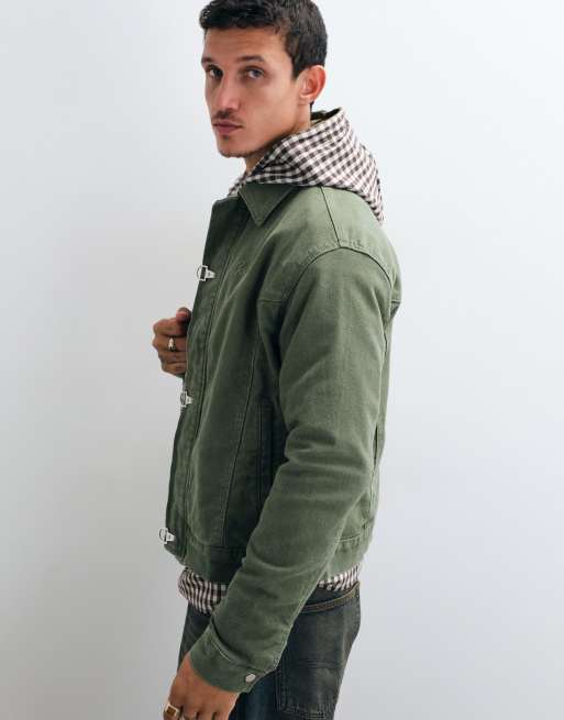 Colt premium boxy fit canvas fireman clasp jacket in khaki, 5 of 5